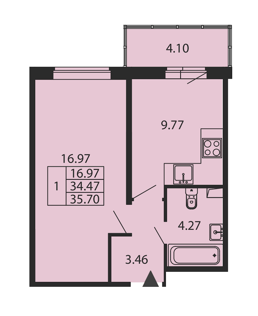 1-комнатная квартира 34.47 м², 1/12 эт., ЖК «Полис ЛАВрики»
